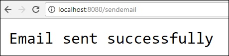 电子邮件已成功发送浏览器窗口